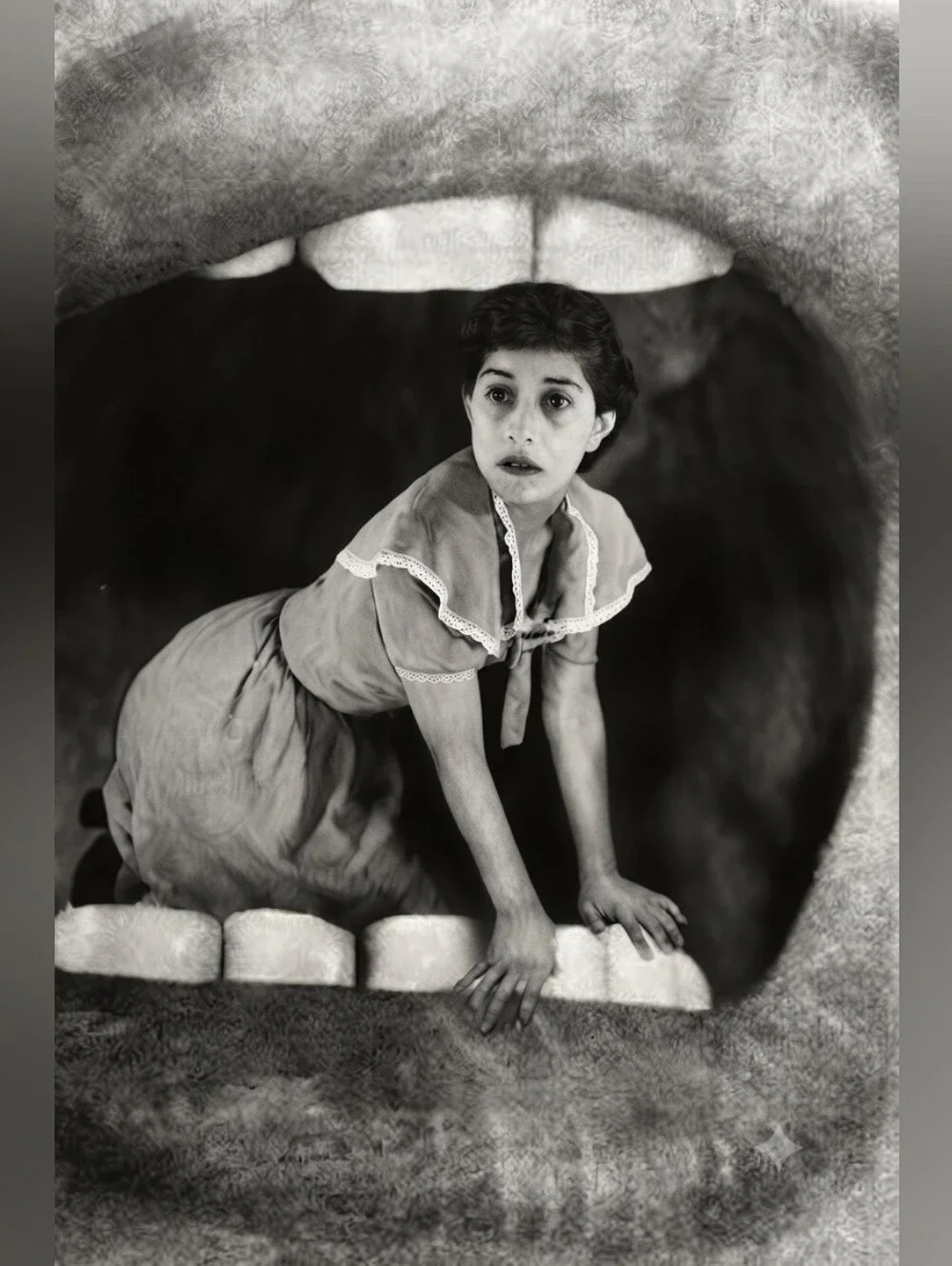 Strange photograph , horror movie woman in mouth unique oddity Unusual vintage